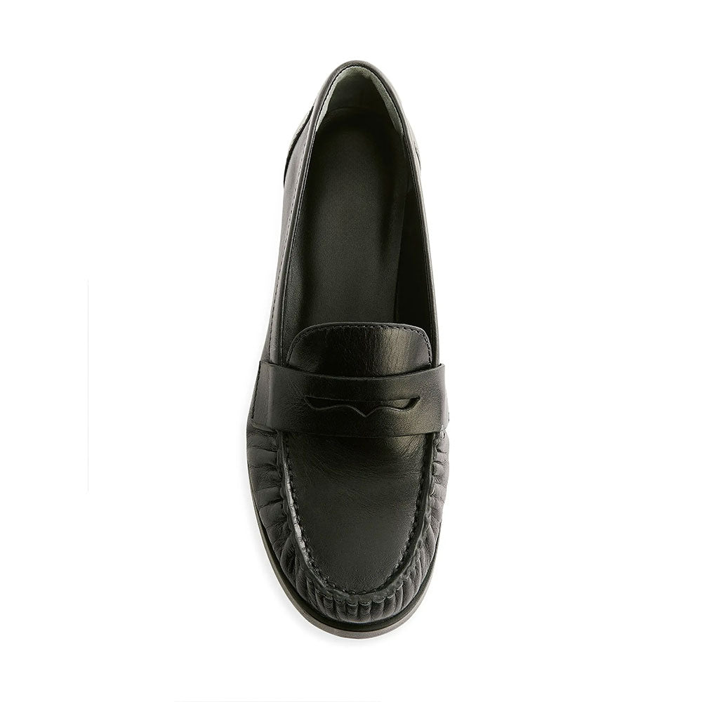 Black Round Toe Ruched Loafers Flat Office Casual Shoes for Women