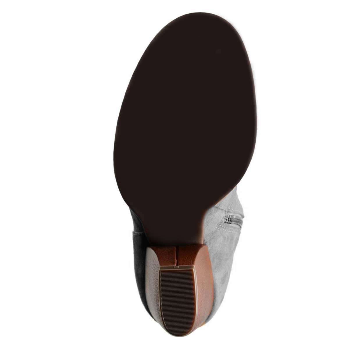 Grey Closed Toe Tasseled Tie Front Chunky Heel Women's Mid Calf Boots