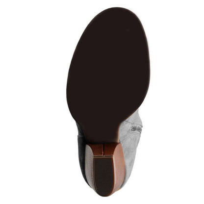 Grey Closed Toe Tasseled Tie Front Chunky Heel Women's Mid Calf Boots