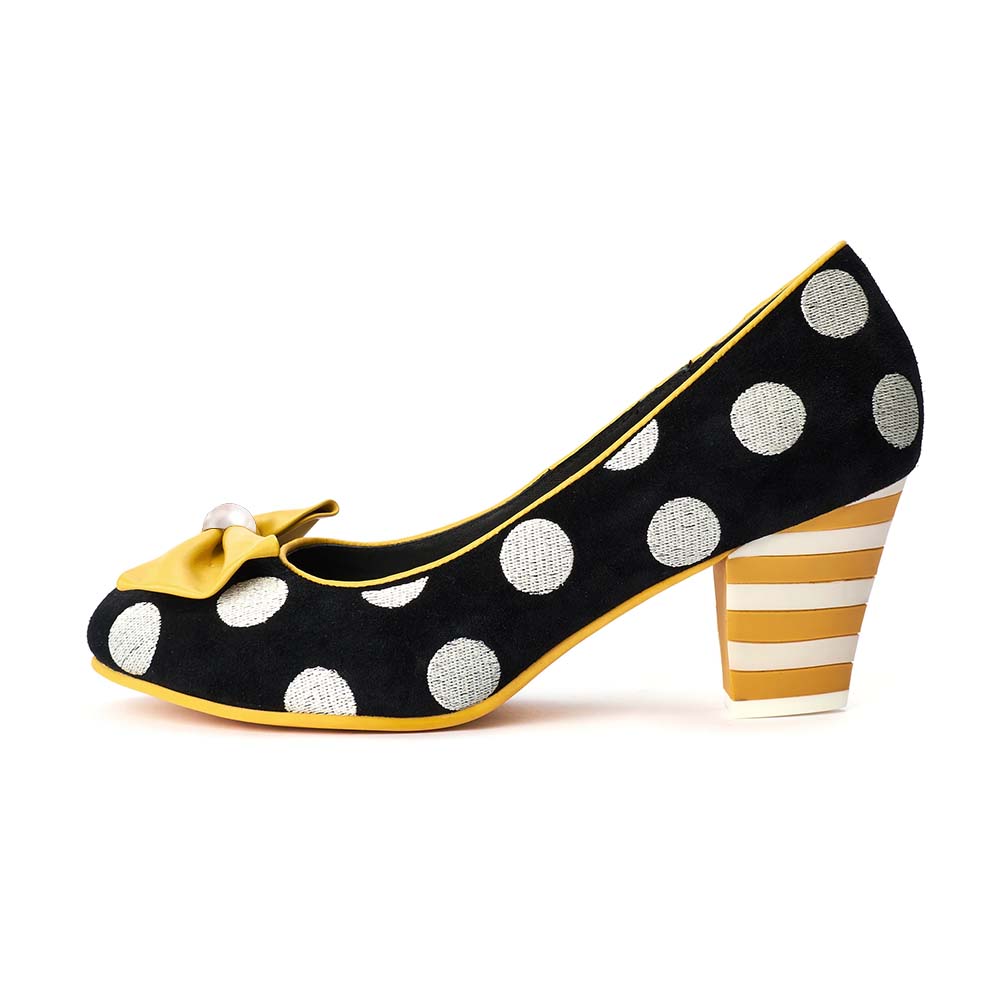 Black & White Polka Dot Round Toe Cone Heel Pumps for Shopping