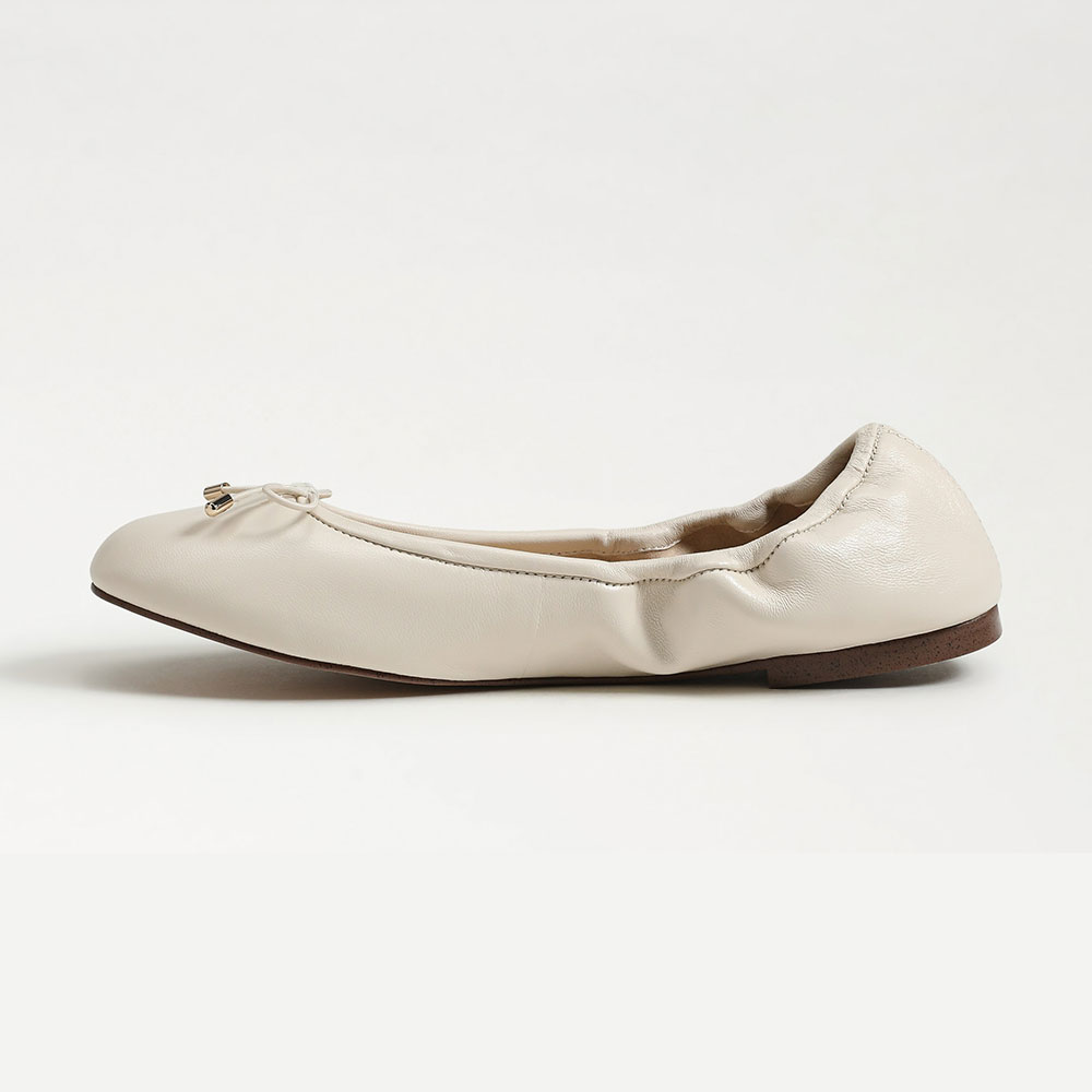 Ivory Bow Elastic Top Line Slip-On Ballet Flats with Round Toe