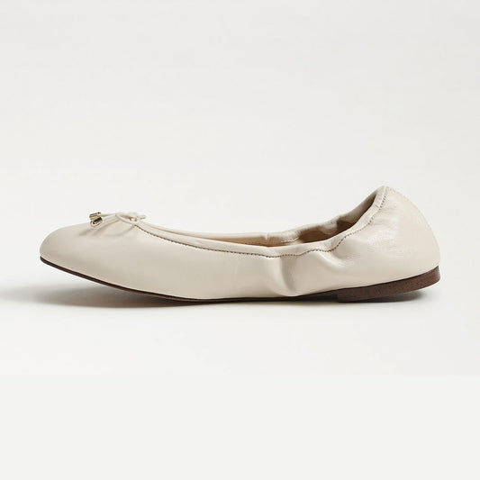 Ivory Bow Elastic Top Line Slip-On Ballet Flats with Round Toe