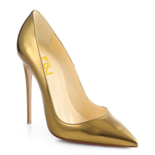Gold Metallic Heels Pointy Toe Stiletto Office Pumps for Women