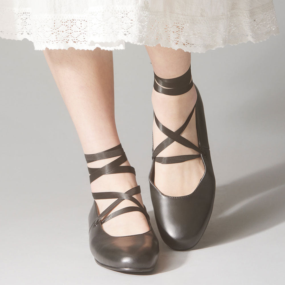 Classy Black Vegan Leather Round Toe Ballet Flats with Straps