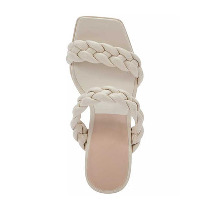 Beige Braided Chunky Heels Square Toe Platform Shoes Vintage Mules