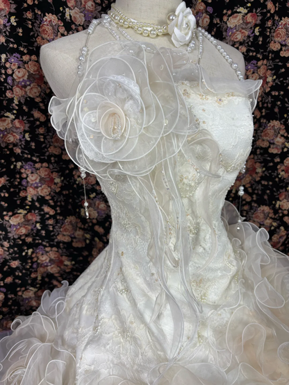 Elegant Ivory Tulle Strapless Pleated Sweet 16th Quinceanera A-Line Floor-length Evening Dress Prom Dress Ball Gown TP4259