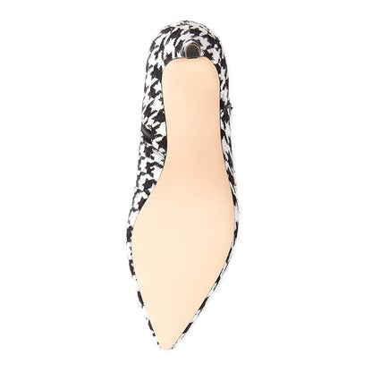 Women's Black and White Houndstooth Kitten Heel Ankle Boots with Zip