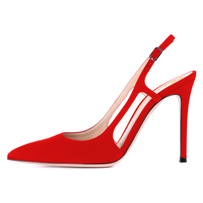 Women's Red Pointed Toe Heels Buckle Slingback Pumps