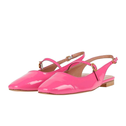 Pink Patent Leather Pointed Toe Slip-On Mary Jane Slingback Flats