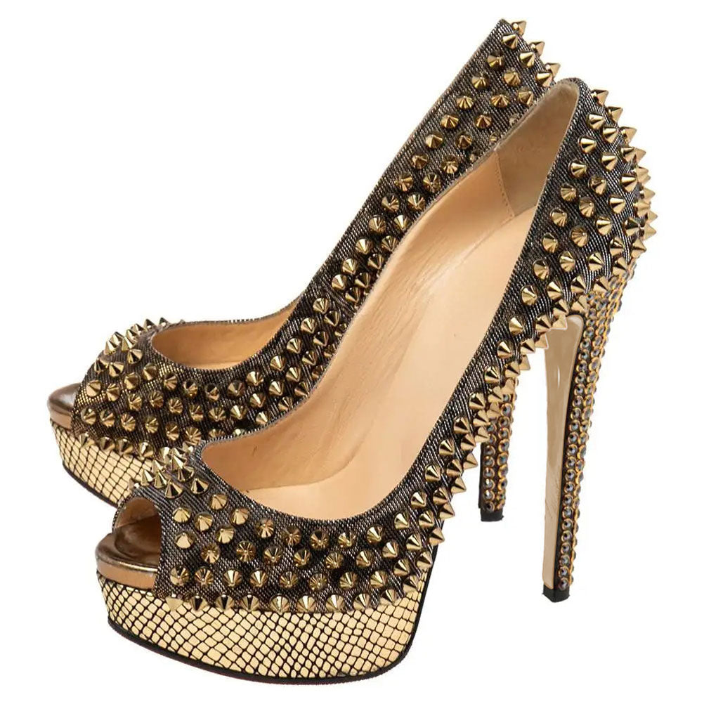 Women's Platform Pumps Peep Toe Rivet Embellished Sexy High Heels