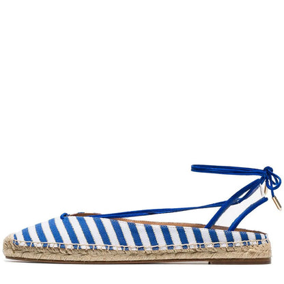 Blue and White Chambray Strappy Comfortable Flats