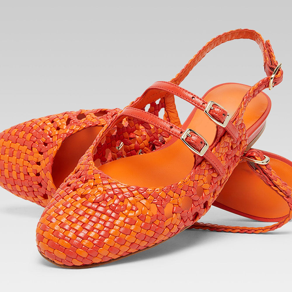 Stylish Orange Woven Round Toe Slingback Flats for Women