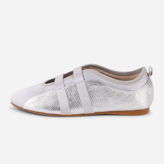 Gray and Silver Round Toe Elastic Band Casual Ballet Flats