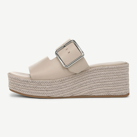 Light Gray Open Square Toe Buckle Strap Platform Woven Wedge Sandals