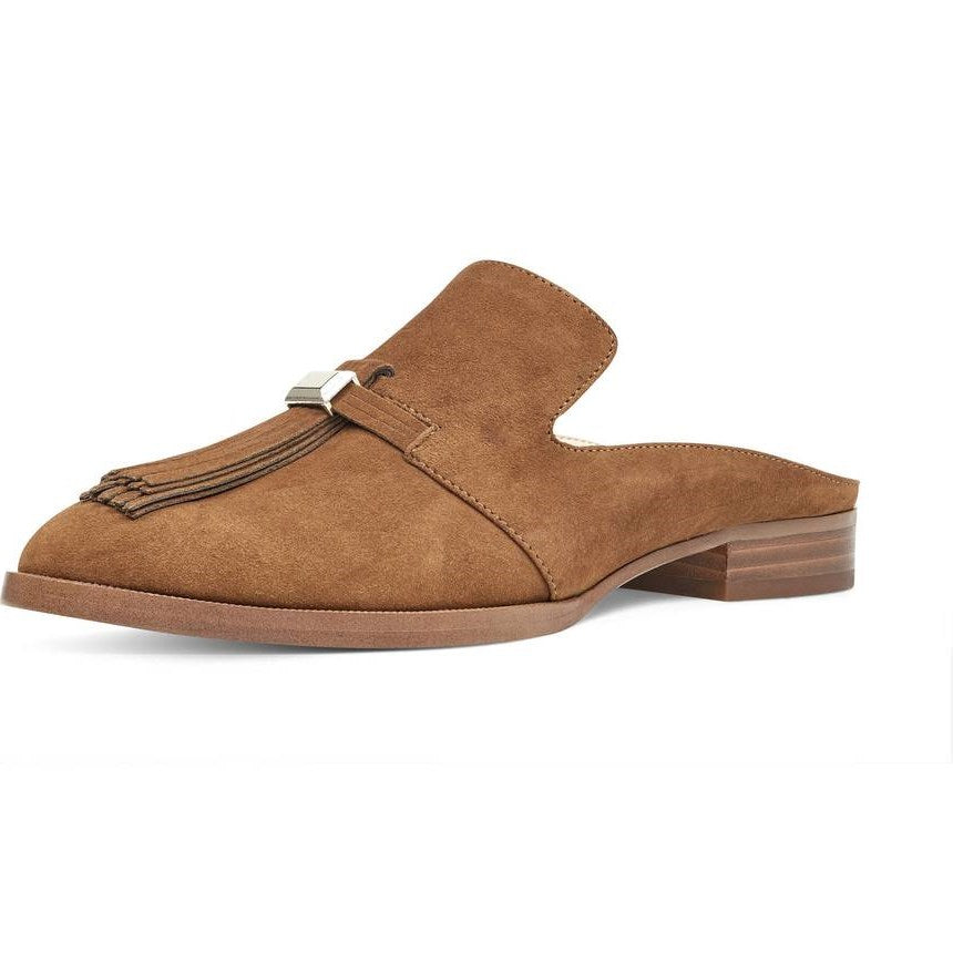 Tan Vegan Suede Round Toe Comfy Flats Fringe Mule Loafers for Women