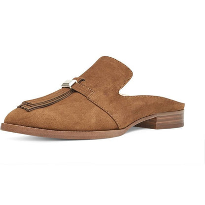 Tan Vegan Suede Round Toe Comfy Flats Fringe Mule Loafers for Women