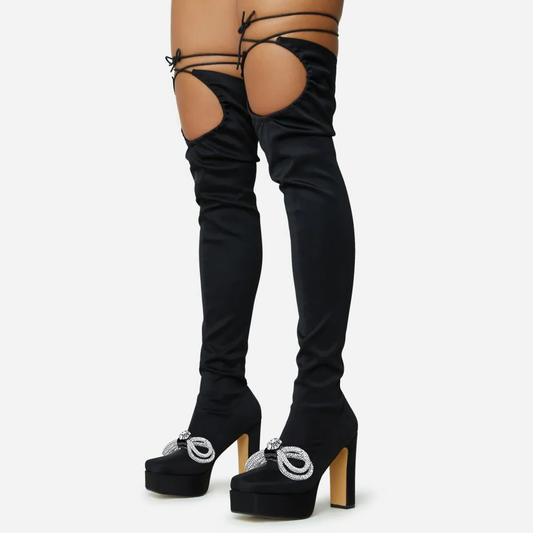 Black Platform Boots Chunky Heel Sexy Over The Knee Boots