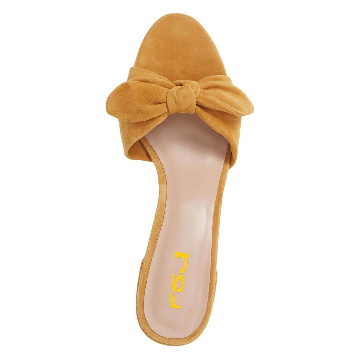 Yellow Vegan Suede Block Heel Knotted Mules for Women