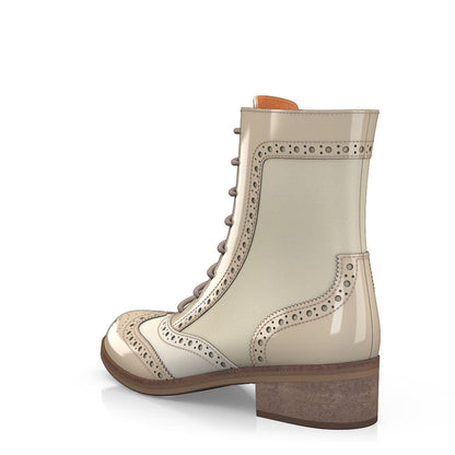 Beige Round Toe Block Heel Lace Up Ankle Booties for Women