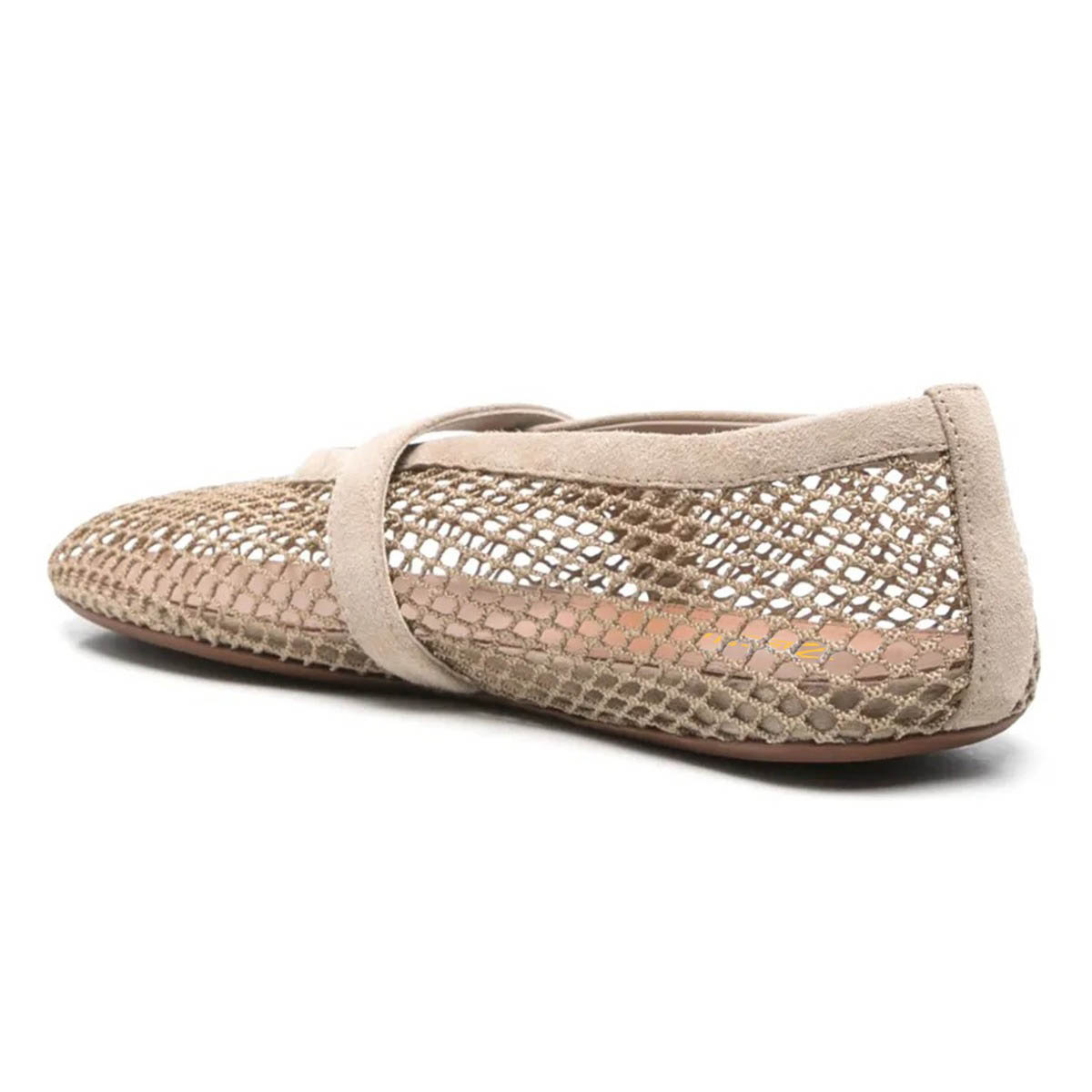 Women's Beige Round Toe Buckle Strap Classic Mesh Flats