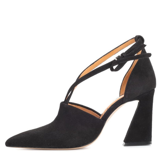 Women's Closed Toe Crisscross Straps Flared Heel Black Pumps for Women