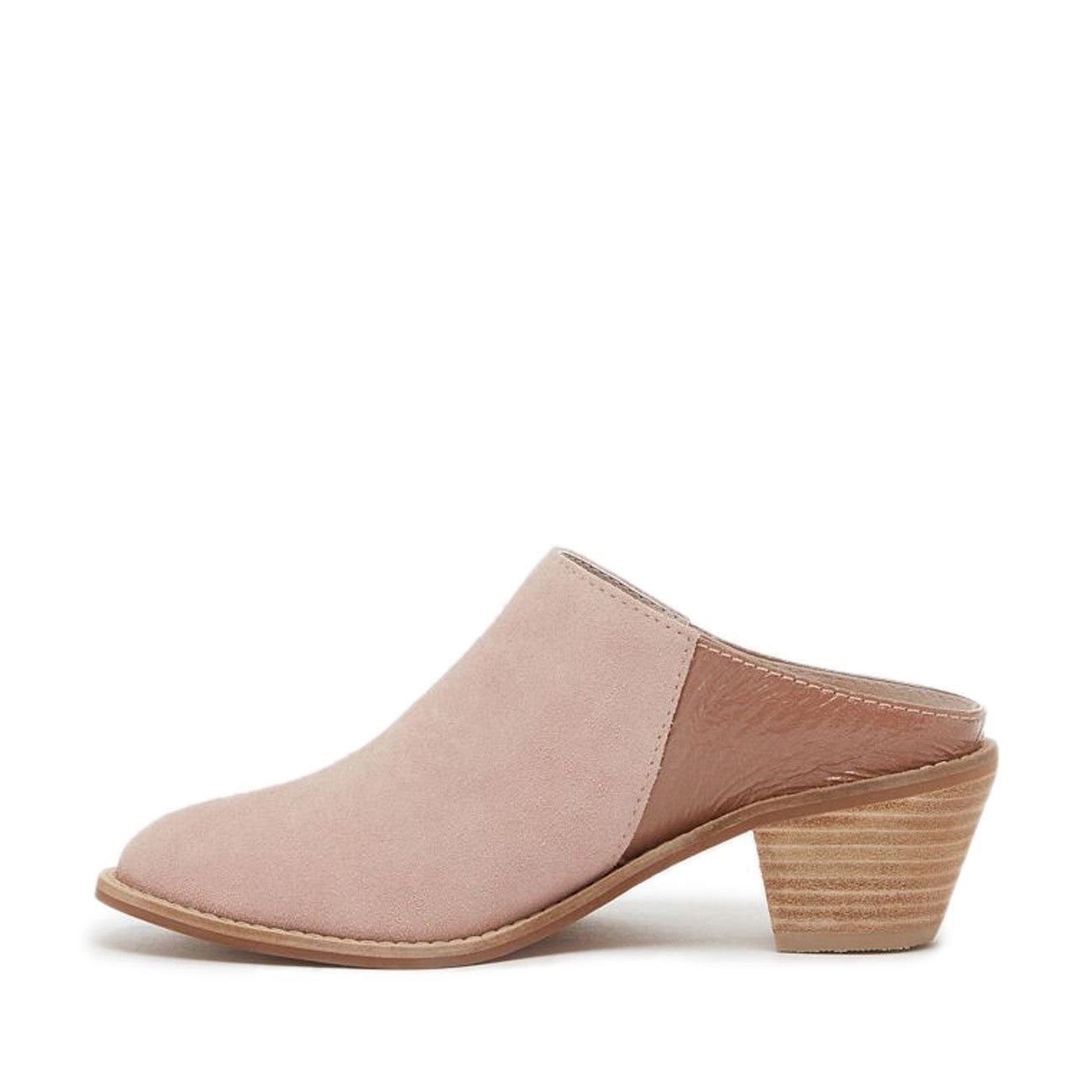 Women's Nude Round Toe Wood Block Heels Vegan Suede Mules Shoes