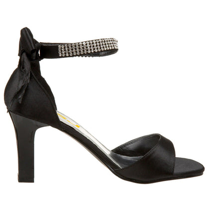 Black Bow Rhinestone Ankle Strap Chunky Heel Dress Sandals for Women