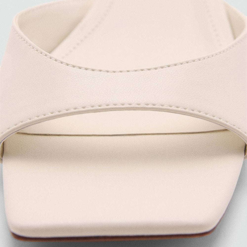 White Vegan Leather Square Toe Kitten Heel Sophisticated Mules