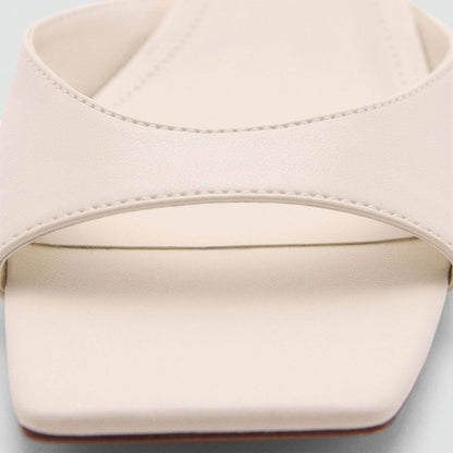 White Vegan Leather Square Toe Kitten Heel Sophisticated Mules