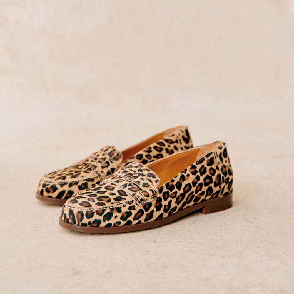 Brown Leopard Square Toe Flat Slip-On Classic Loafers