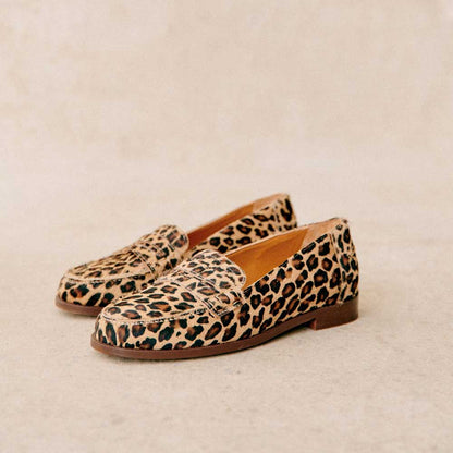 Brown Leopard Square Toe Flat Slip-On Classic Loafers