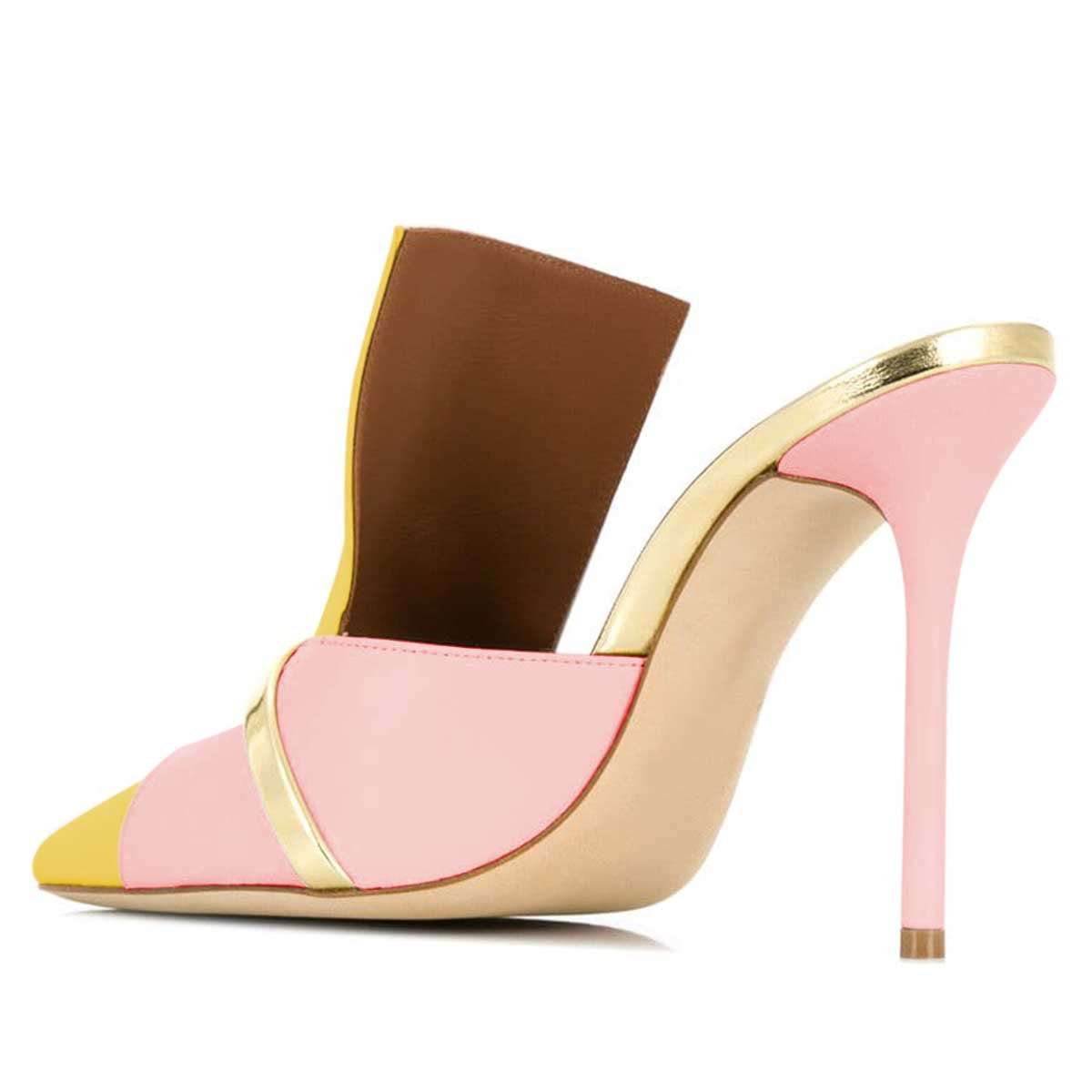 Yellow and Pink Mule Heels