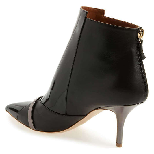 Black Patent Leather Pointy Toe Stiletto Heel Ankle Boots