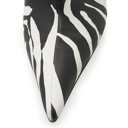 Black & White Zebra Print Pointed Toe Stiletto Heel Ankle Boots