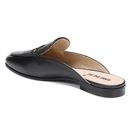 Black Vegan Leahter Mules With Chain Decor Lug Sole Flats