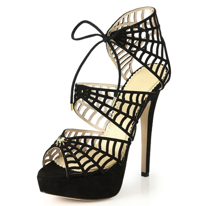Spider Man Lace Up Sandals Web Peep Toe Platform Heels for Halloween