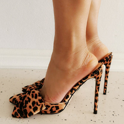 Women's Pointed Toe Heels Classic Leopard Print Stiletto Mules Shoes