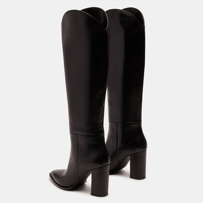 Black Pointed Toe Chunky Heel Fashion Knee High Boots for Women