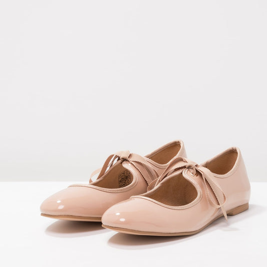 Blush Patent Leather Flats Women's Round Toe Lace Up Vintage Shoes