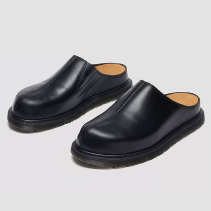 Women's Black Vegan Leather Round Toe Comfortable Flat Mules