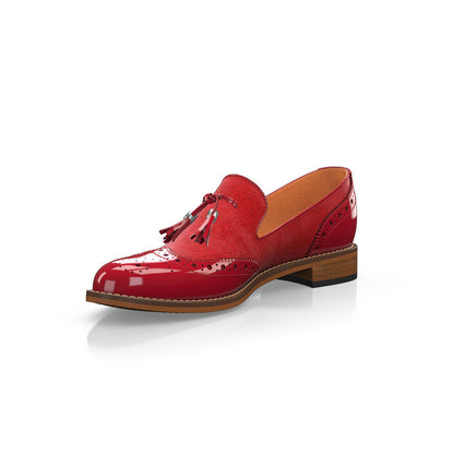 Chic Red Patent Leather Perforated Design Women's Loafers with Tassel