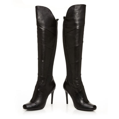 Black Closed Toe Stiletto Heel Stretch Knee High Boots for Women