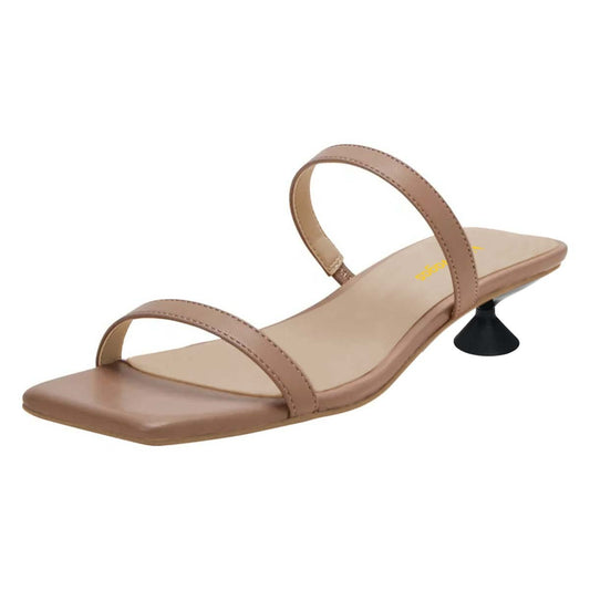 Vegan Leather Open Square Toe Mule Spool Heel Nude Sandals