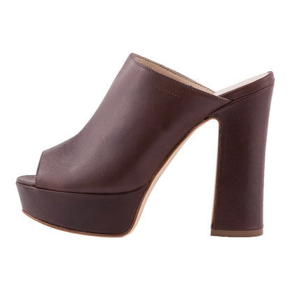 Women's Burgundy Peep Toe Chunky Heel Platform Mules