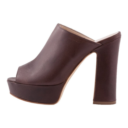 Women's Burgundy Peep Toe Chunky Heel Platform Mules