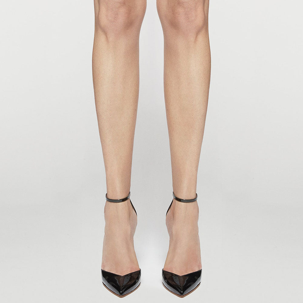 Women's Patent Leather Ankle Strap Heels Pointed Toe Black Pumps