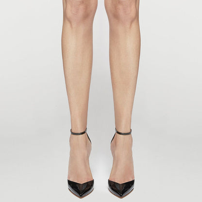 Women's Patent Leather Ankle Strap Heels Pointed Toe Black Pumps