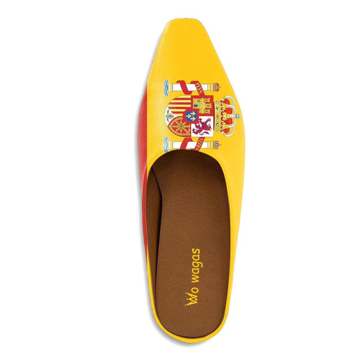Yellow and Red Spanish Flag Print Wedge Heel Mules for Women