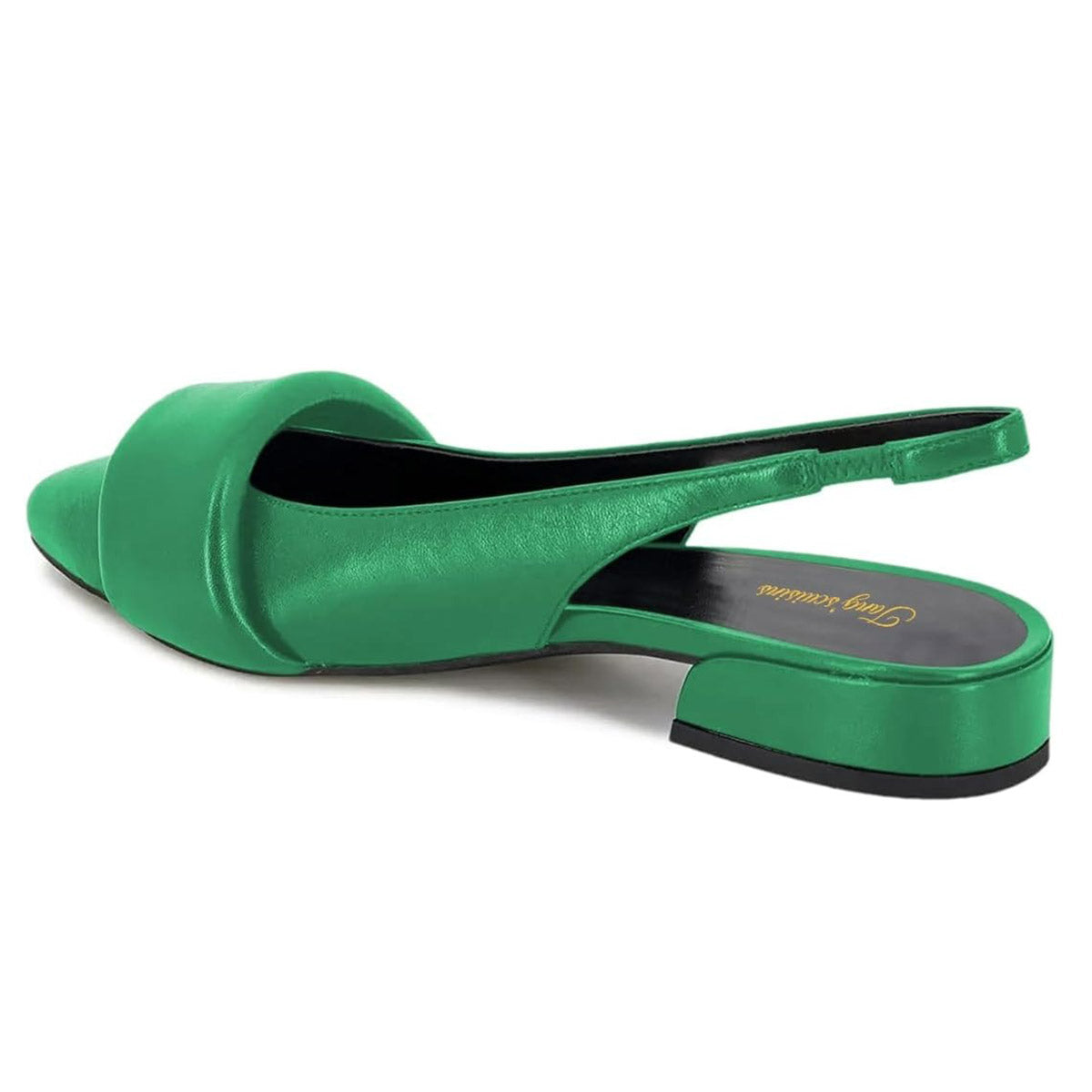 Classic Green Vegan Leather Slingback Pointed Toe Flats