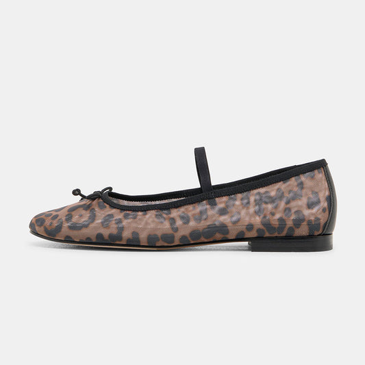FSJ Casual Leopard Print Round Toe Mesh Flats with Bow Accent